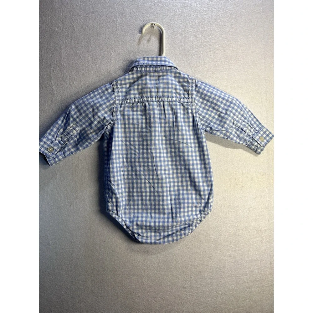 OshKosh B'gosh Blue/White Gingham Collared Long Sleeve Button Bodysuit 18M‎